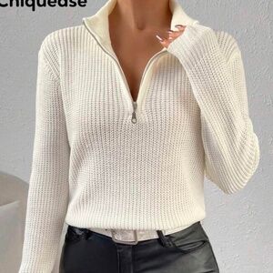 Shein White Knit Quarter Zip XS